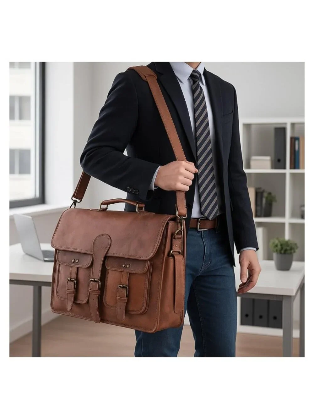 Genuine Leather Messenger Bag 18